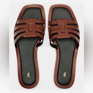 Zara Leather Fisherman Sandals - Brown; Size 39